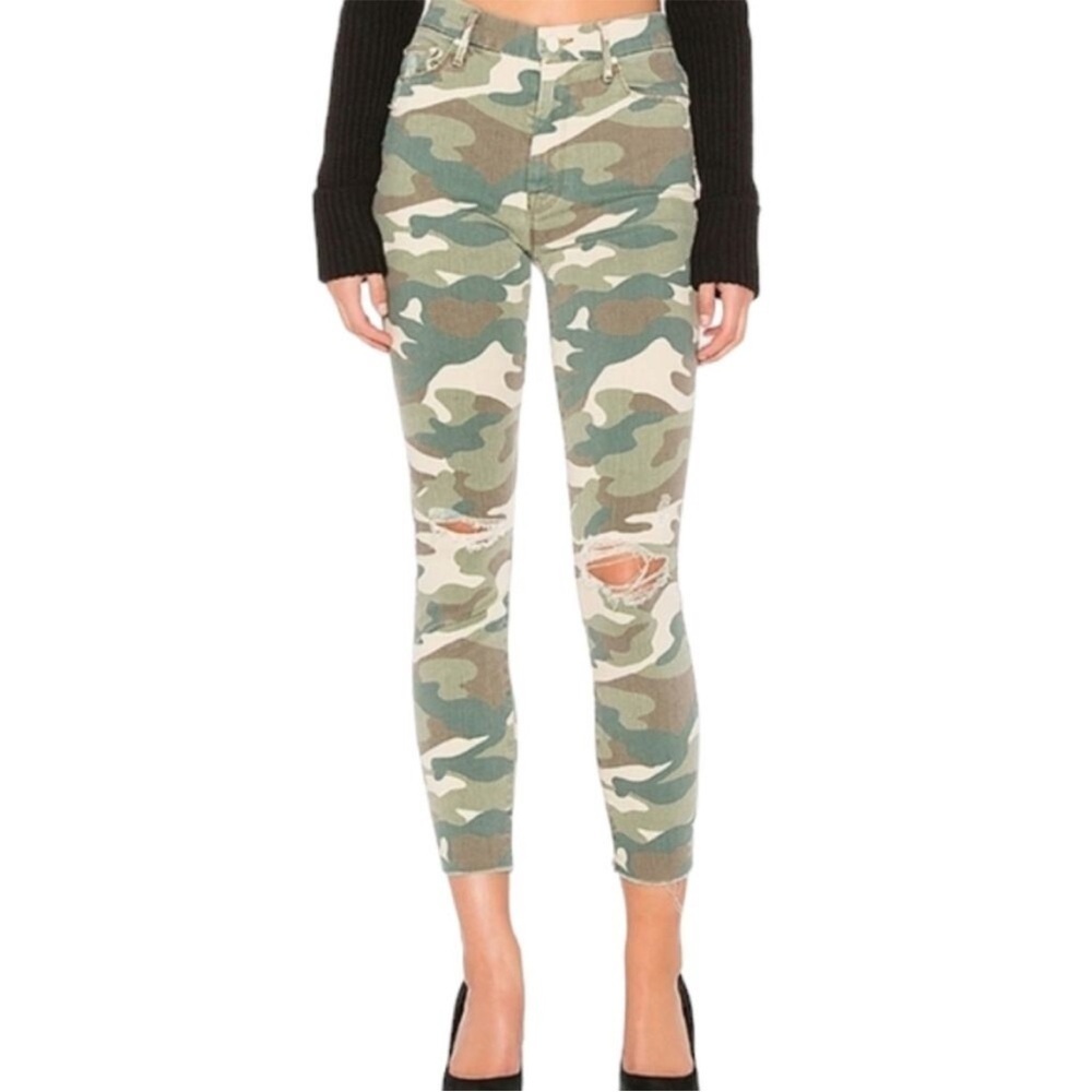 MOTHER High Waisted Looker Ankle Fray See Me Stretch Camo Green Sz 29